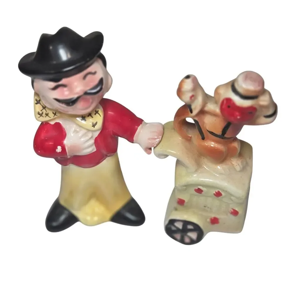 Vintage Japan Organ Grinder Monkey Salt Pepper Shakers 1950s Figural Set